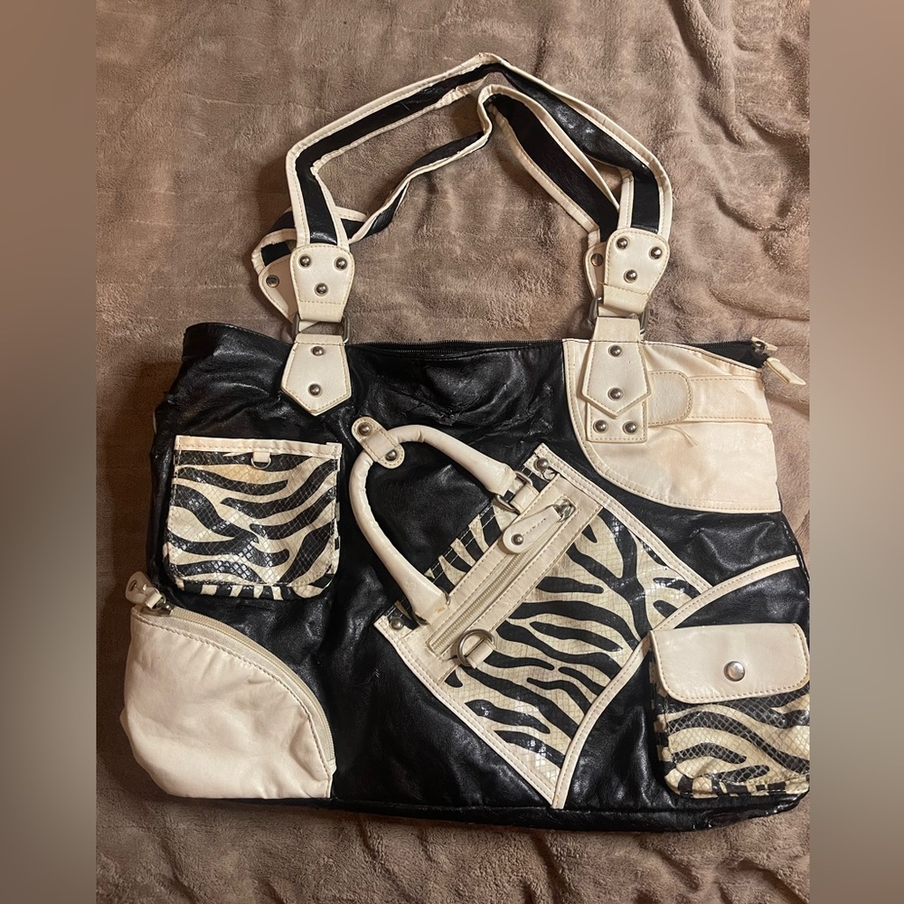 90s pleather zebra print tote purse